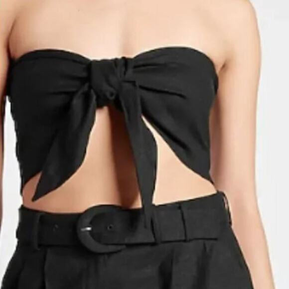 NWT, Express • Linen Blend Tie Front Bandeau Top, Size Small - Picture 2 of 2